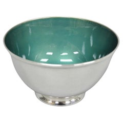 Vintage Mid Century Modern Towle 5003 Green Enamel Silver Plated 7" Footed Bowl