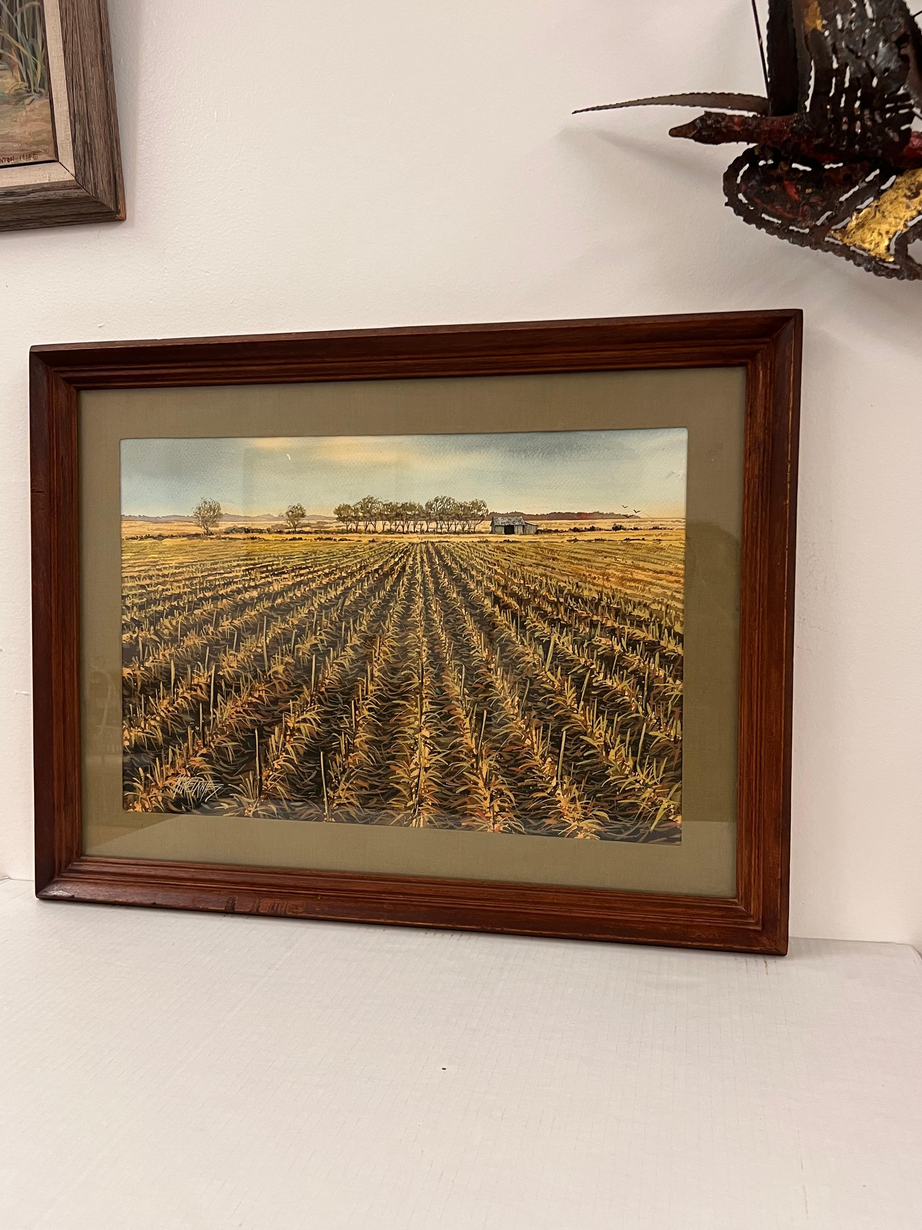 Mid-Century moderno Vintage Mid Century Modern Traditional Watercolor Painting of Scenic Landscape (Pittura acquerello tradizionale di metà secolo) in vendita