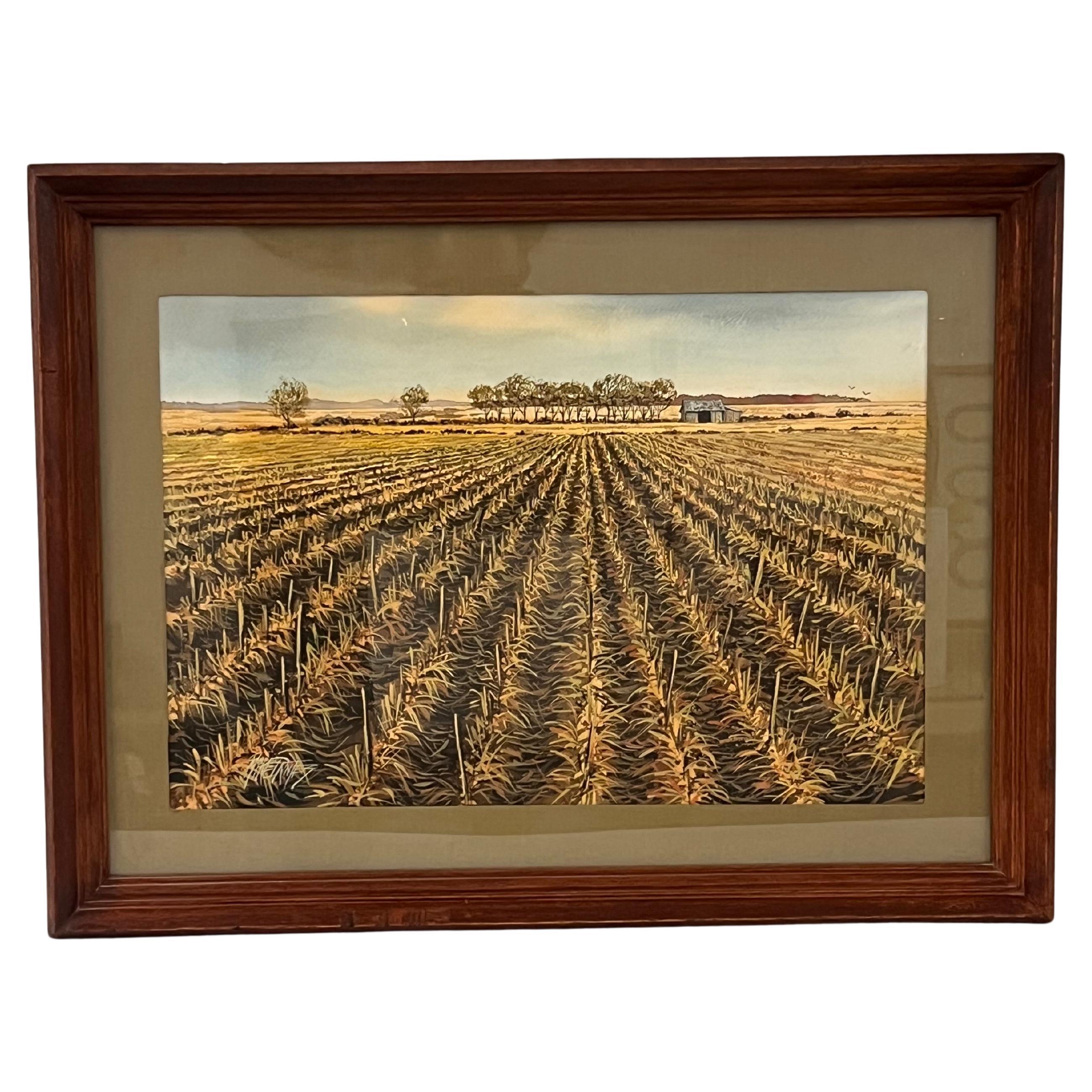 Vintage Mid Century Modern Traditional Acuarela Pintura de Paisaje Escénico