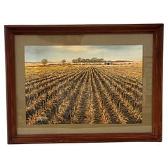 Vintage Mid Century Modern Traditional Acuarela Pintura de Paisaje Escénico