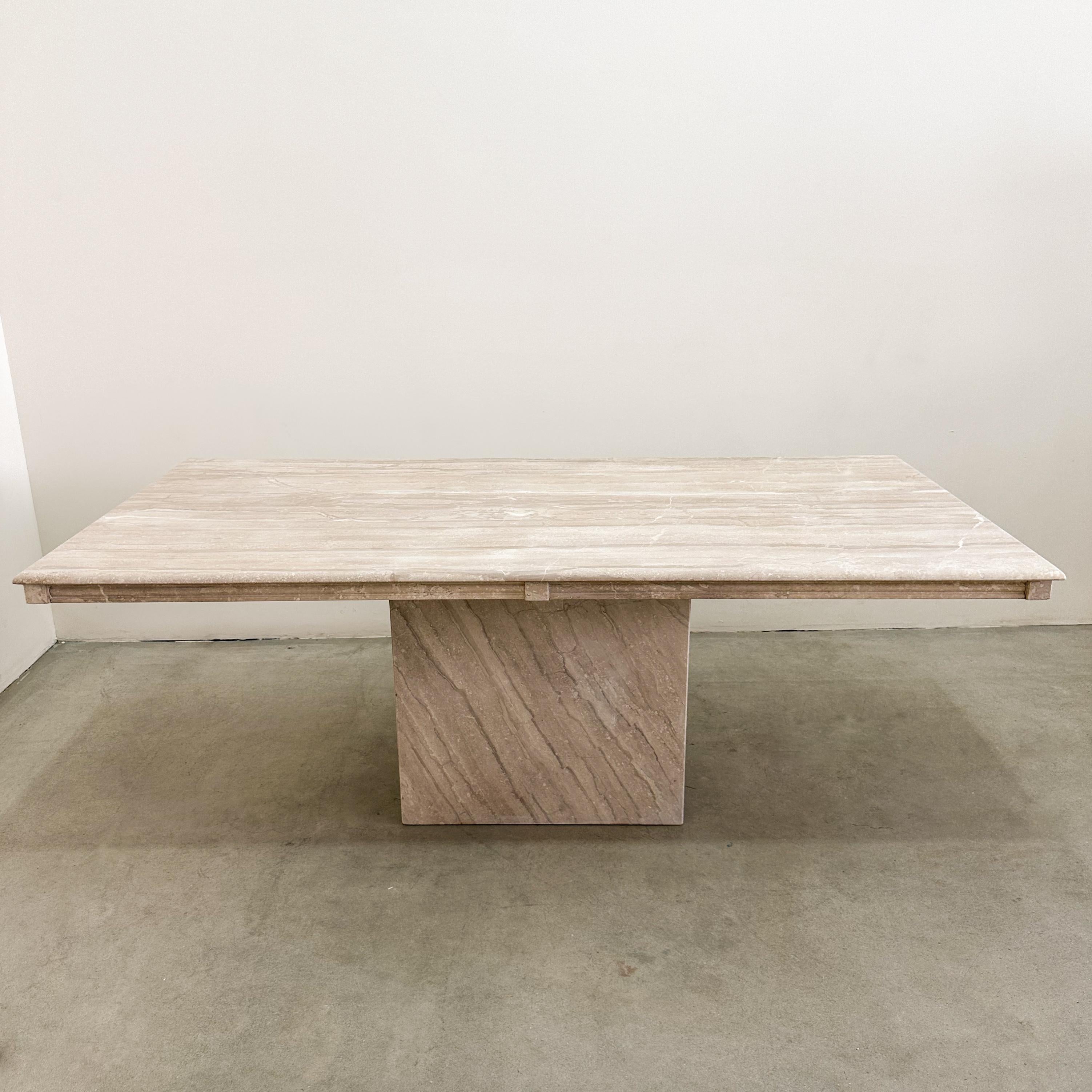 Fin du 20e siècle Vintage Mid-Century Modern Travertine Stone Rectangle Dining Table 70s 80s en vente