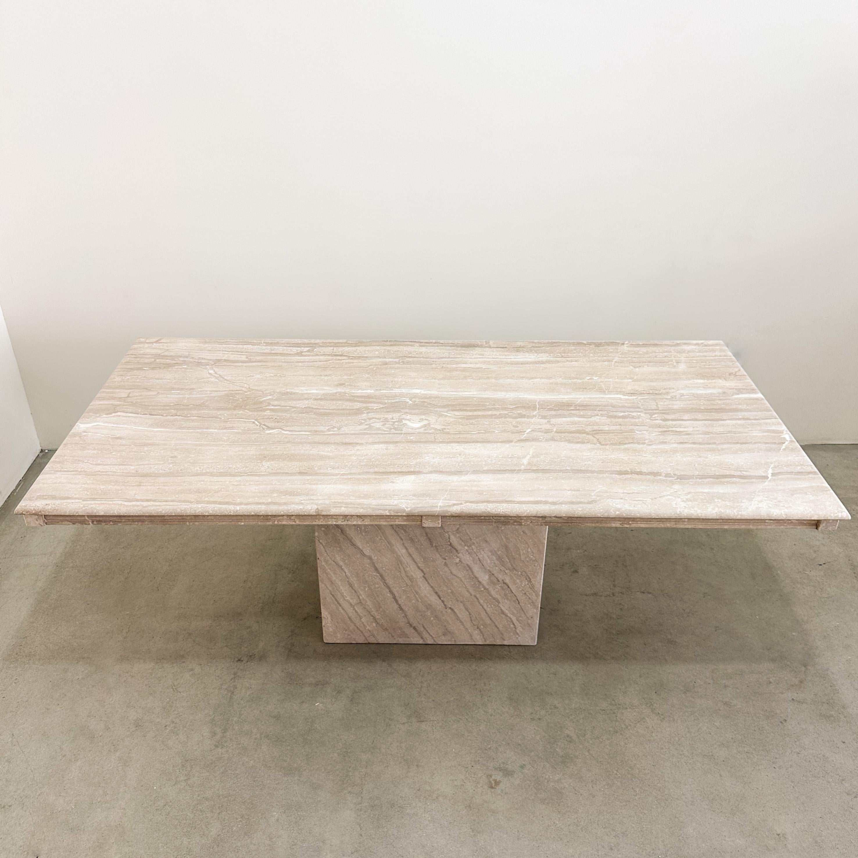 Vintage Mid-Century Modern Travertine Stone Rectangle Dining Table 70s 80s en vente 1
