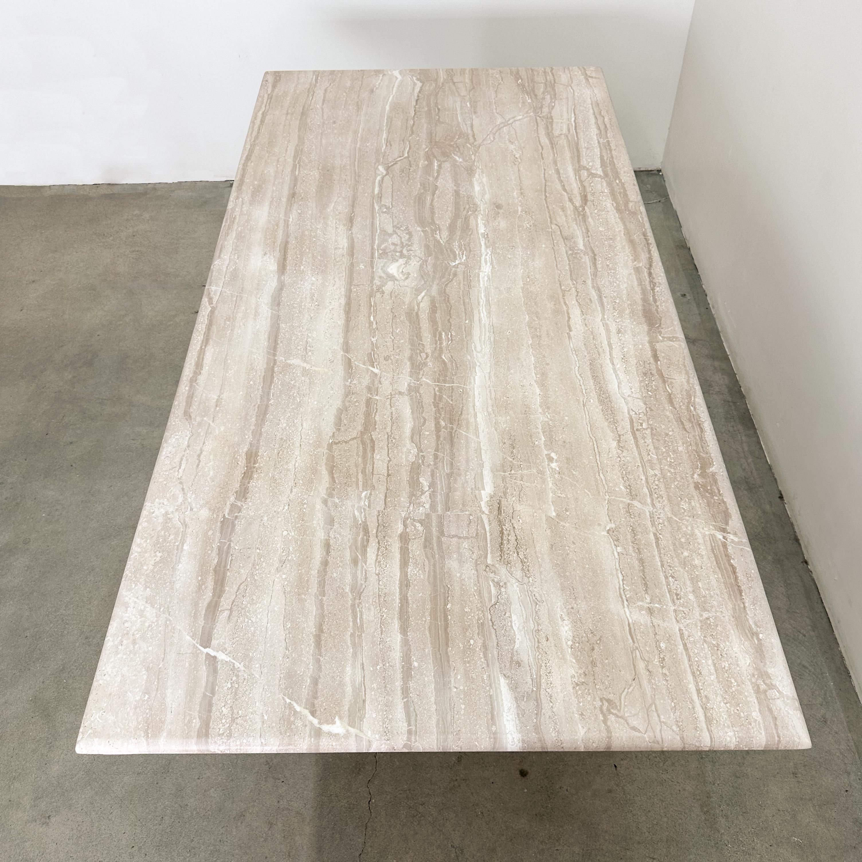 Vintage Mid-Century Modern Travertine Stone Rectangle Dining Table 70s 80s en vente 2