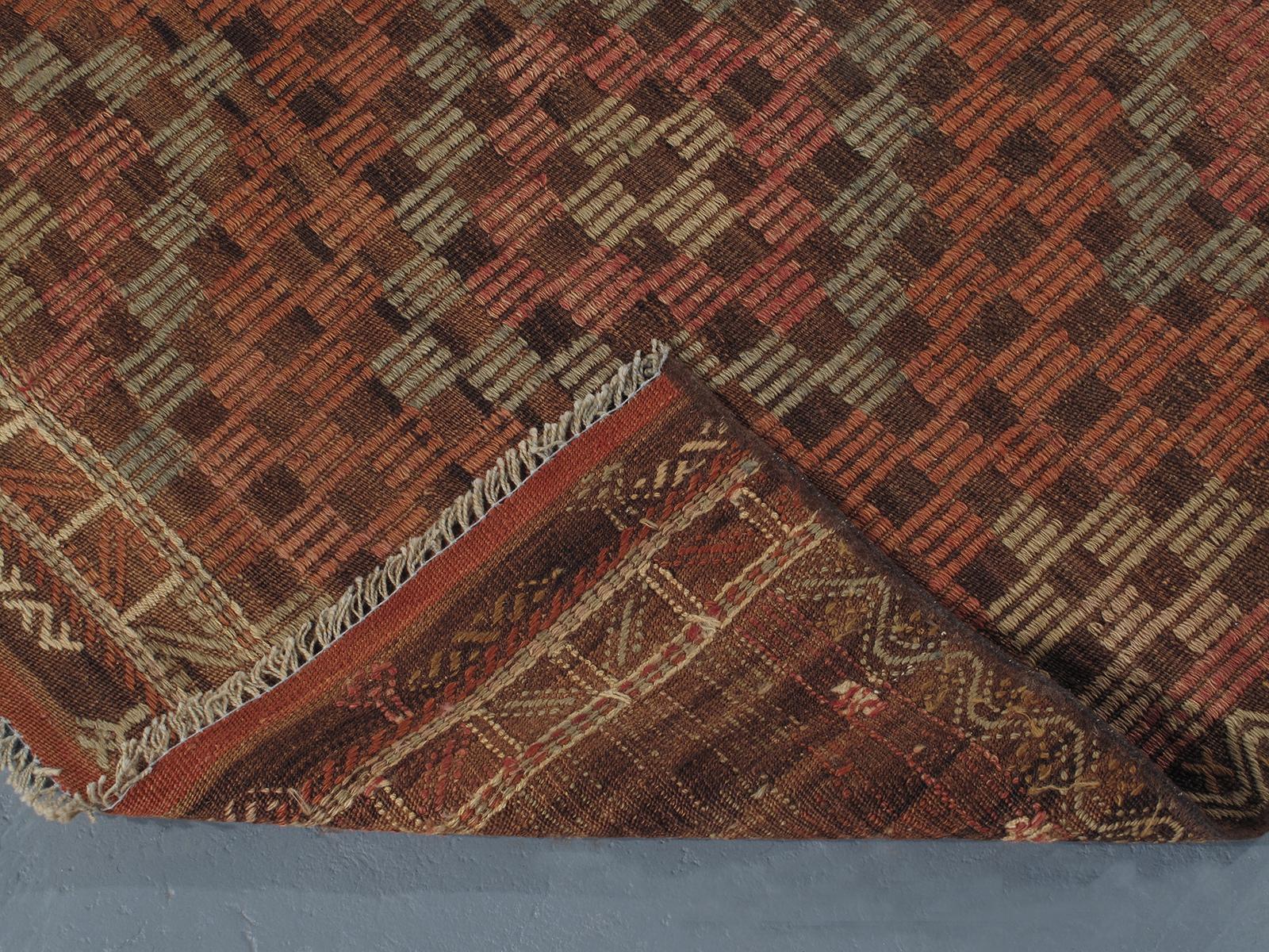 Hand-Woven Vintage Mid-Century Modern Tribal Flatweave Rug  For Sale