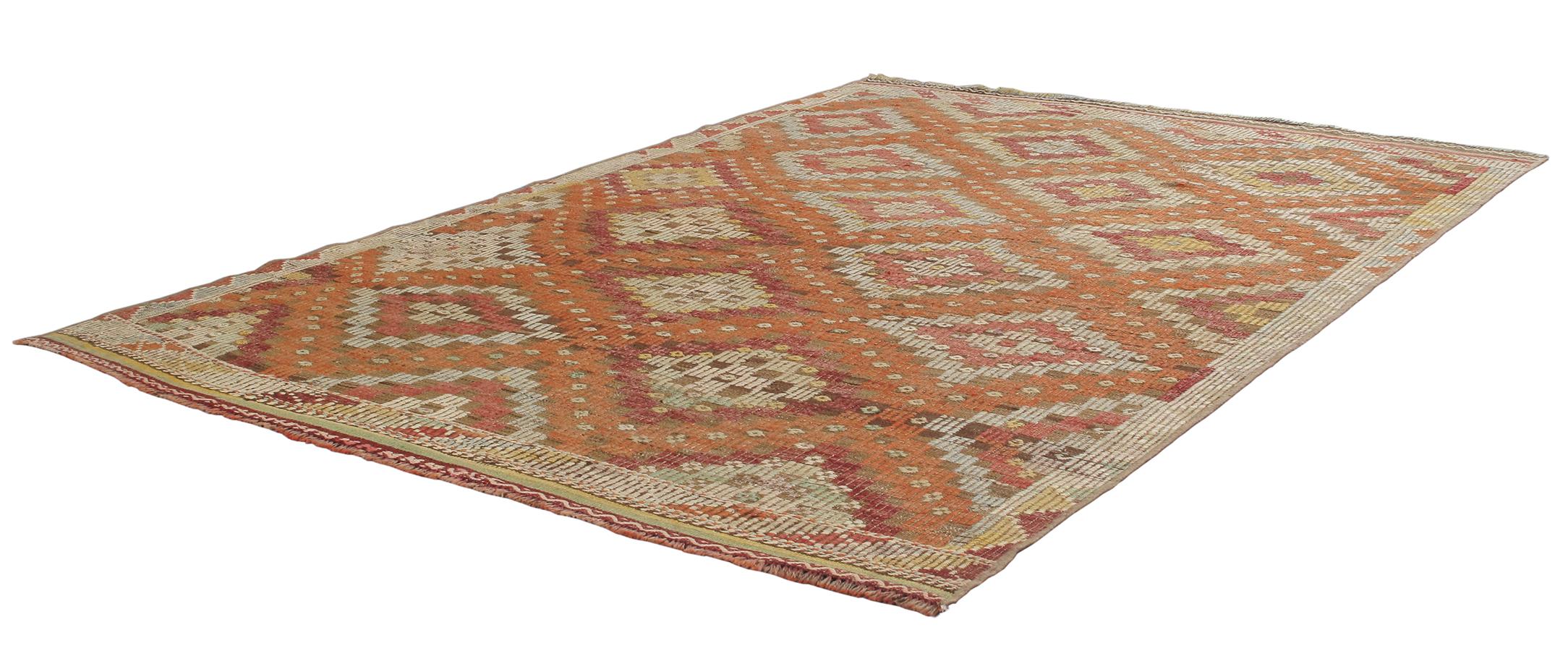 Turc Tapis tribal à tissage plat vintage moderne du milieu du siècle dernier en vente