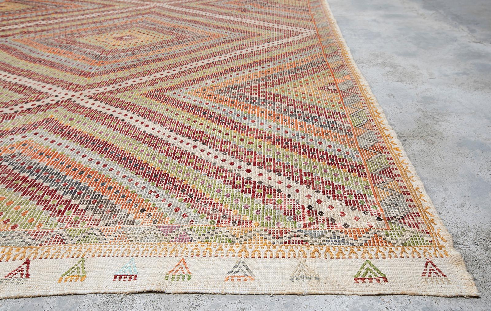 Hand-Woven Vintage Mid-Century Modern Tribal Flatweave Rug For Sale