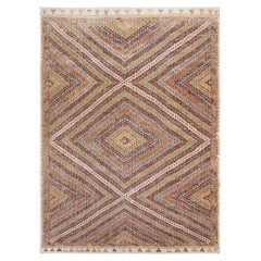 Flachgewebter Vintage-Teppich mit Stammesmotiven, Mid-Century Modern