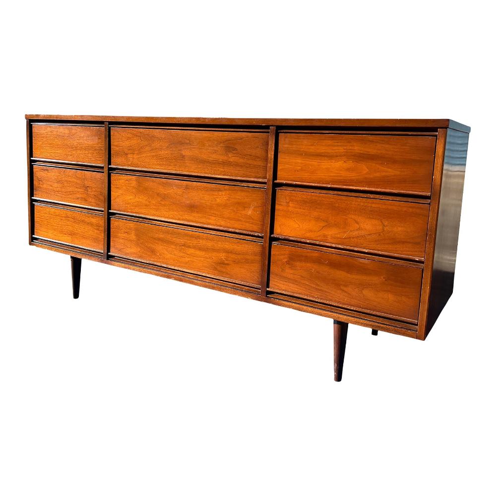 Vintage Mid Century Modern Triple Long Lowboy Dresser