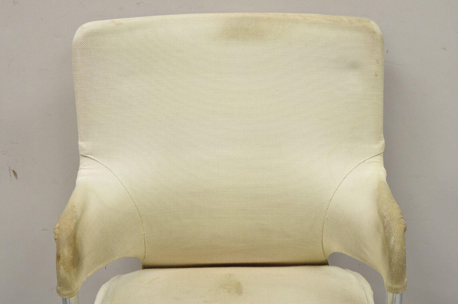 Late 20th Century Vintage Mid-Century Modern Tubular Chrome Arm Chair with Burlap Seat For Sale