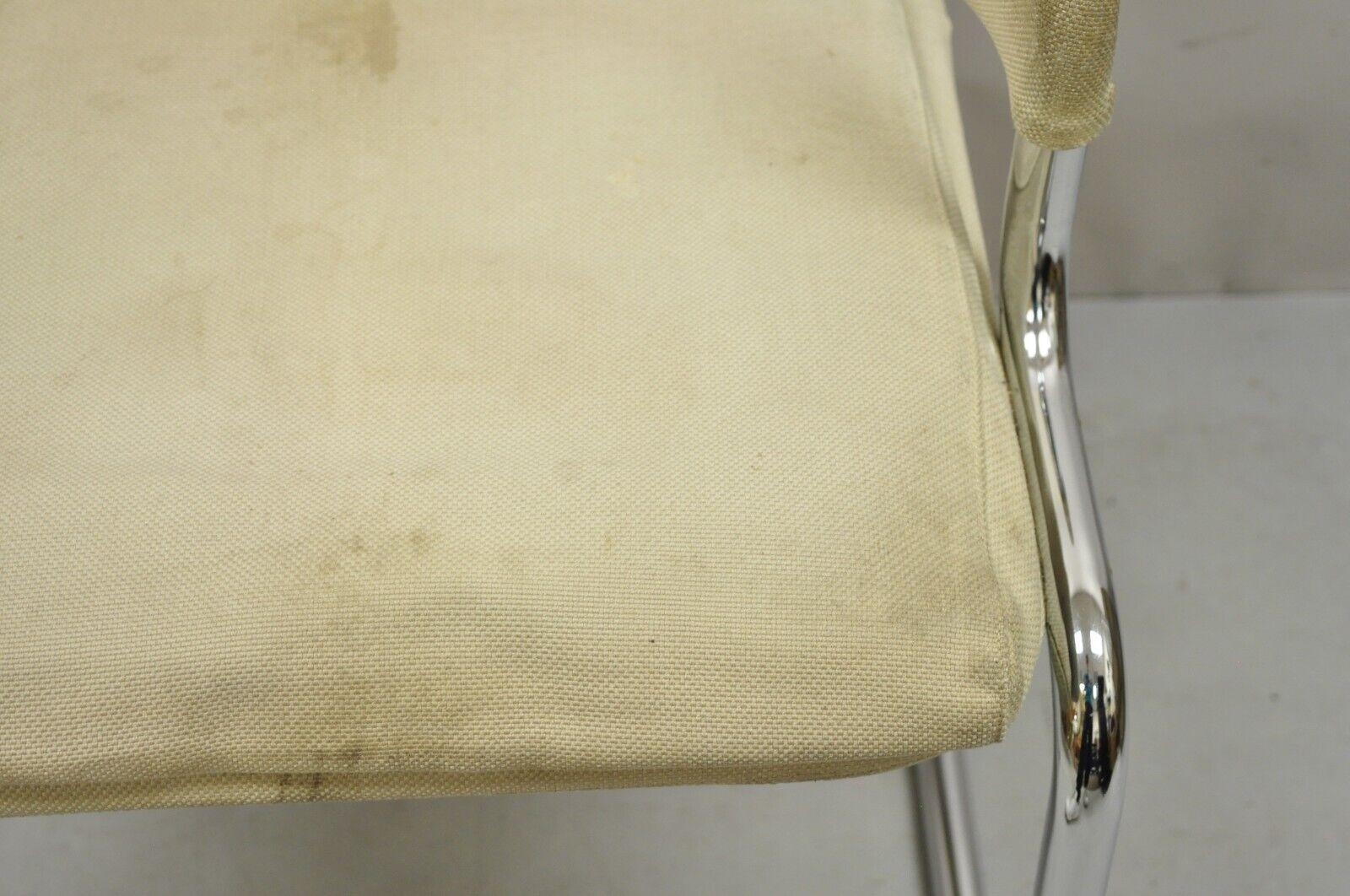 Vintage Mid-Century Modern Tubular Chrome Arm Chair with Burlap Seat For Sale 3