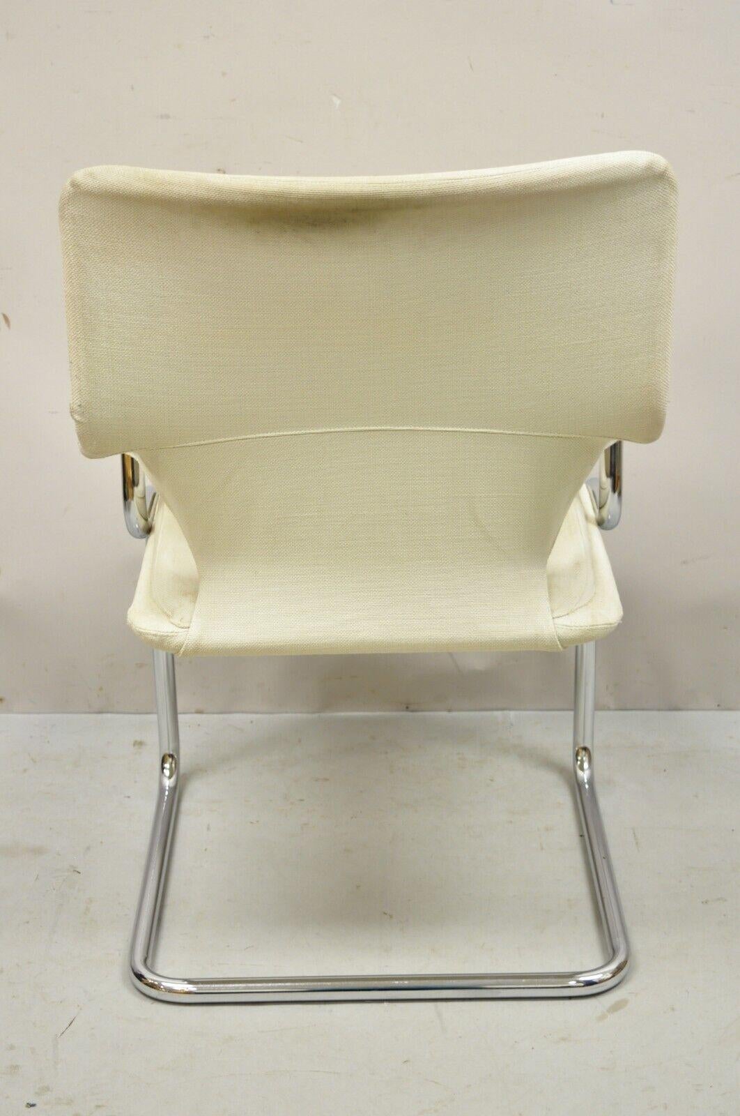 Vintage Mid-Century Modern Tubular Chrome Arm Chair with Burlap Seat For Sale 4