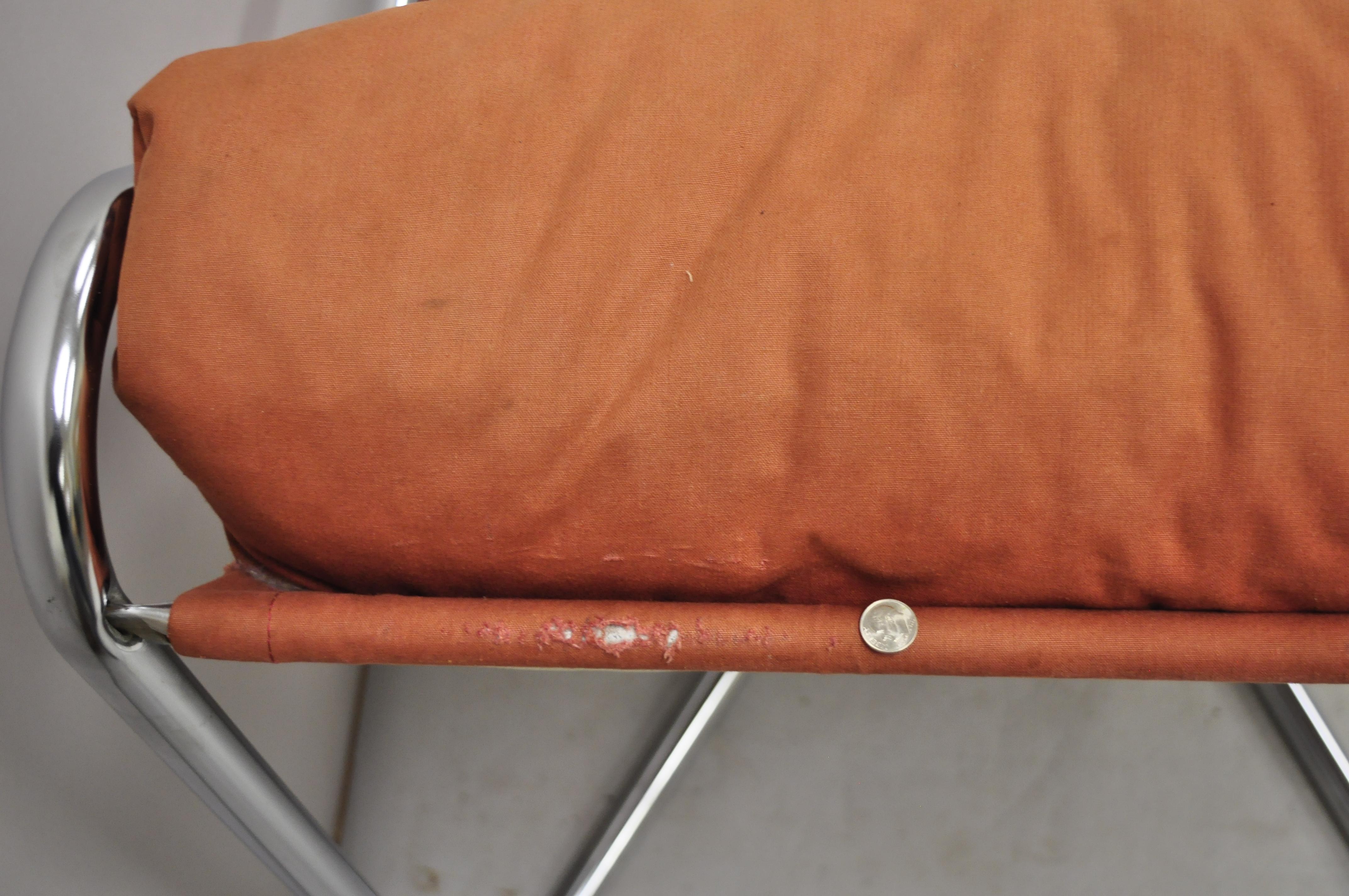 Fabric Vintage Mid-Century Modern Tubular Chrome Sling Lounge Chair and Ottoman