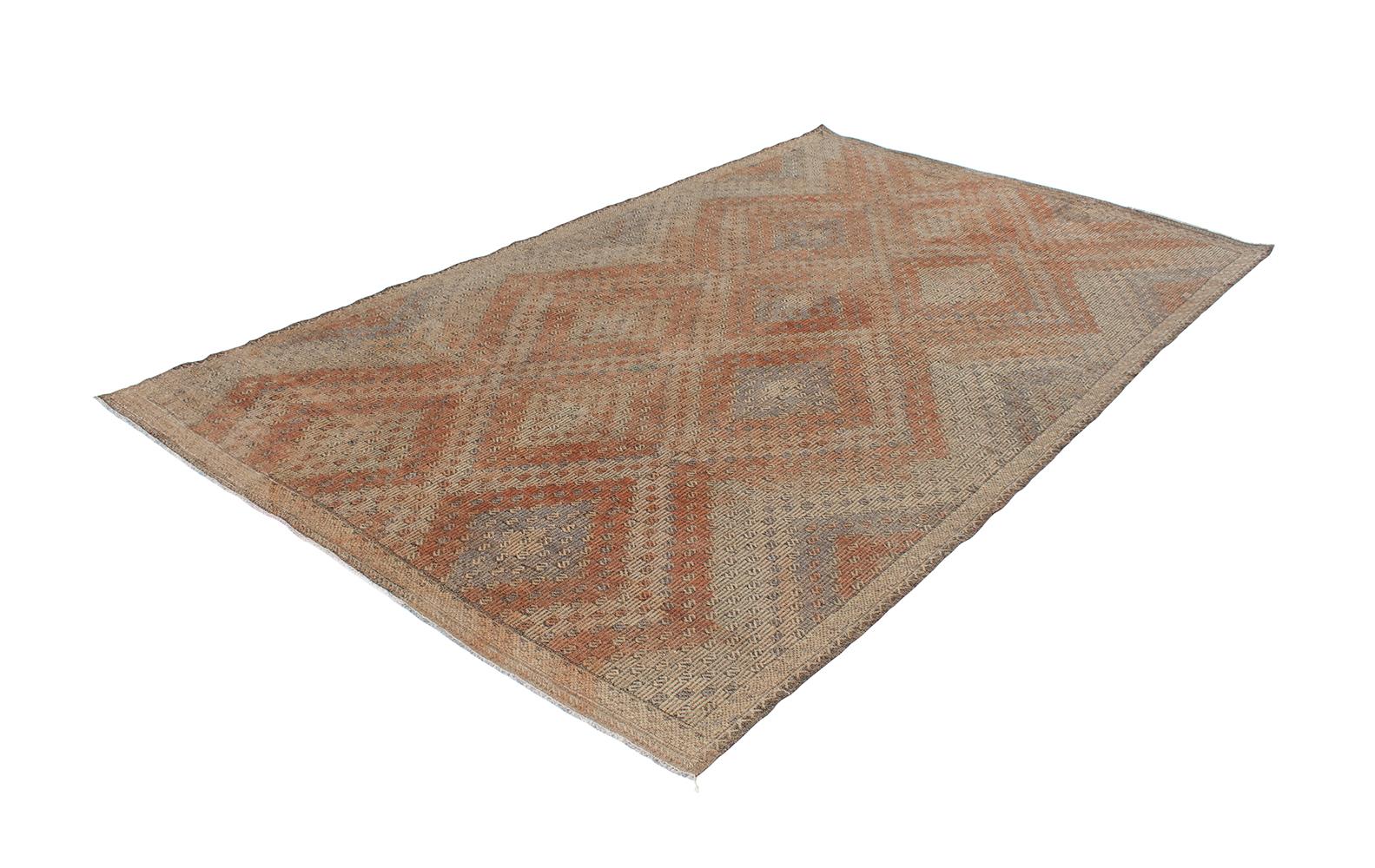 Moderner türkischer Flachgewebteppich mit Stammesmotiv, Mid-Century Modern (Türkisch) im Angebot