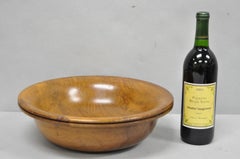 Vintage Mid Century Modern Turn Carved Double Rim Walnut Wooden Salad Fruit Bowl (bol à salade et à fruits)