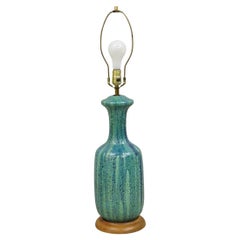 Vintage Mid Century Modern Turquoise Blue Ceramic Drip Glazed Pottery Table Lamp