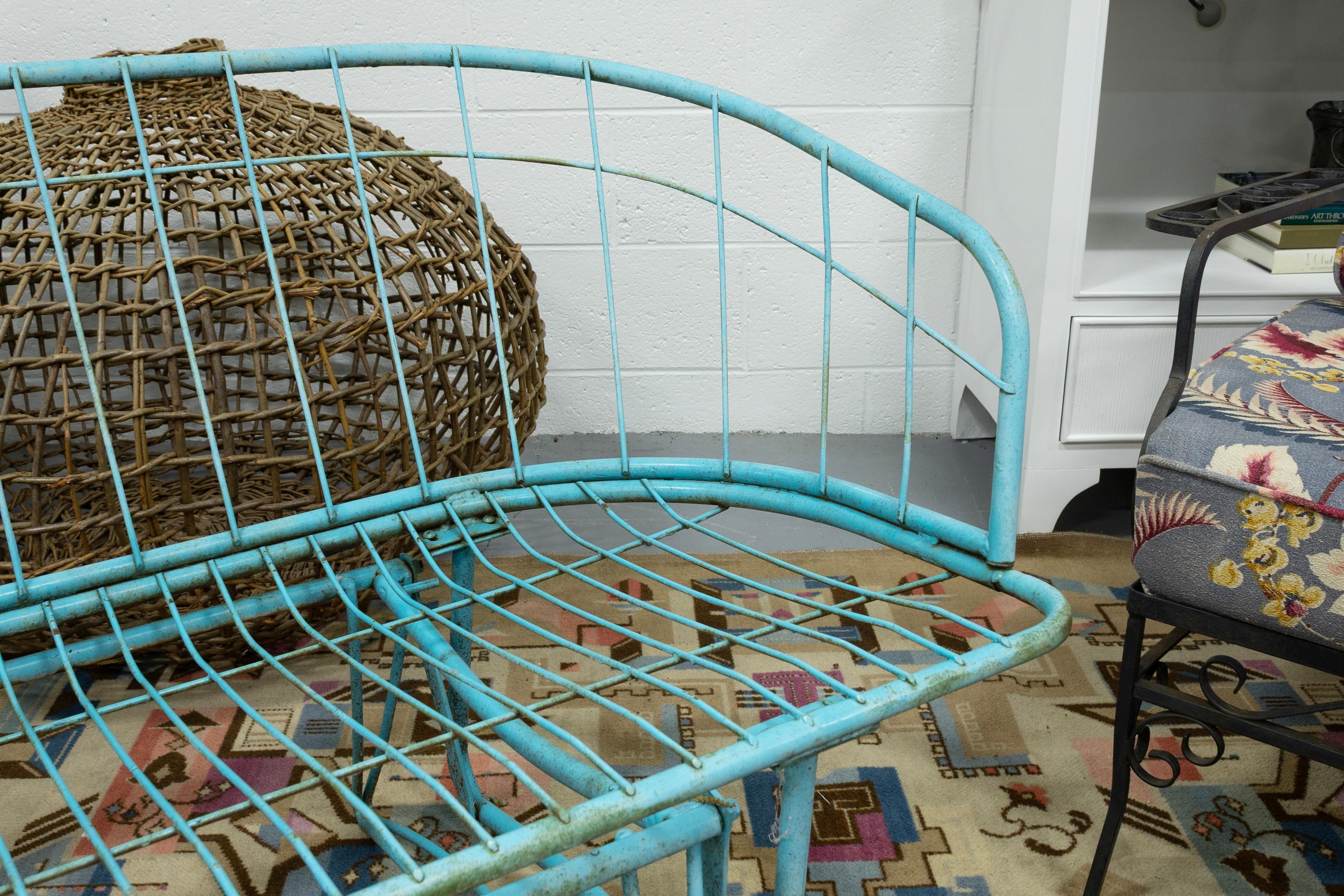 Mid-Century Modern Vintage Mid Century Modern Turquoise Homecrest 3 Seater Atomic Glider Bench For Sale