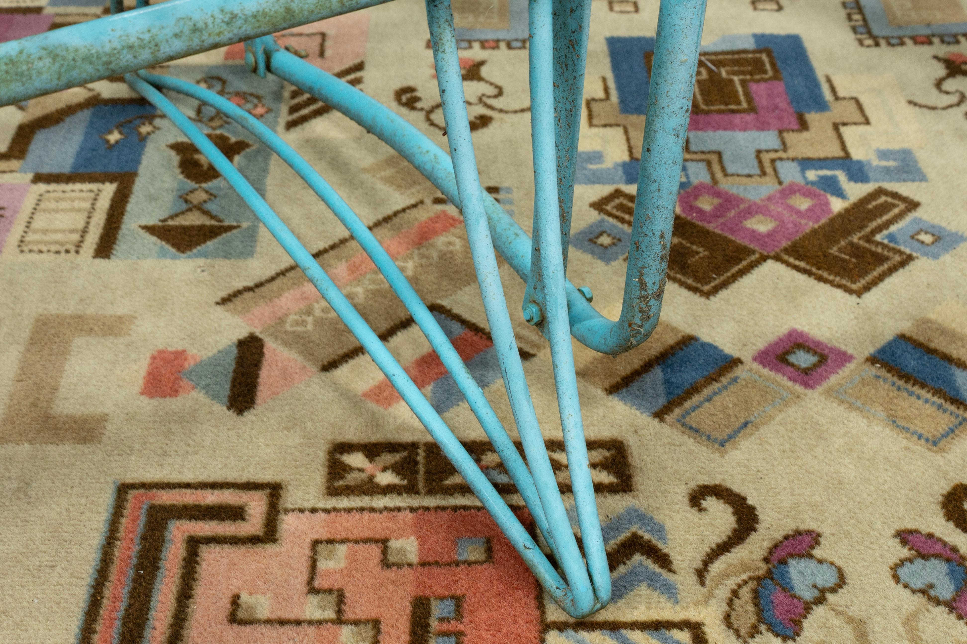 American Vintage Mid Century Modern Turquoise Homecrest 3 Seater Atomic Glider Bench For Sale