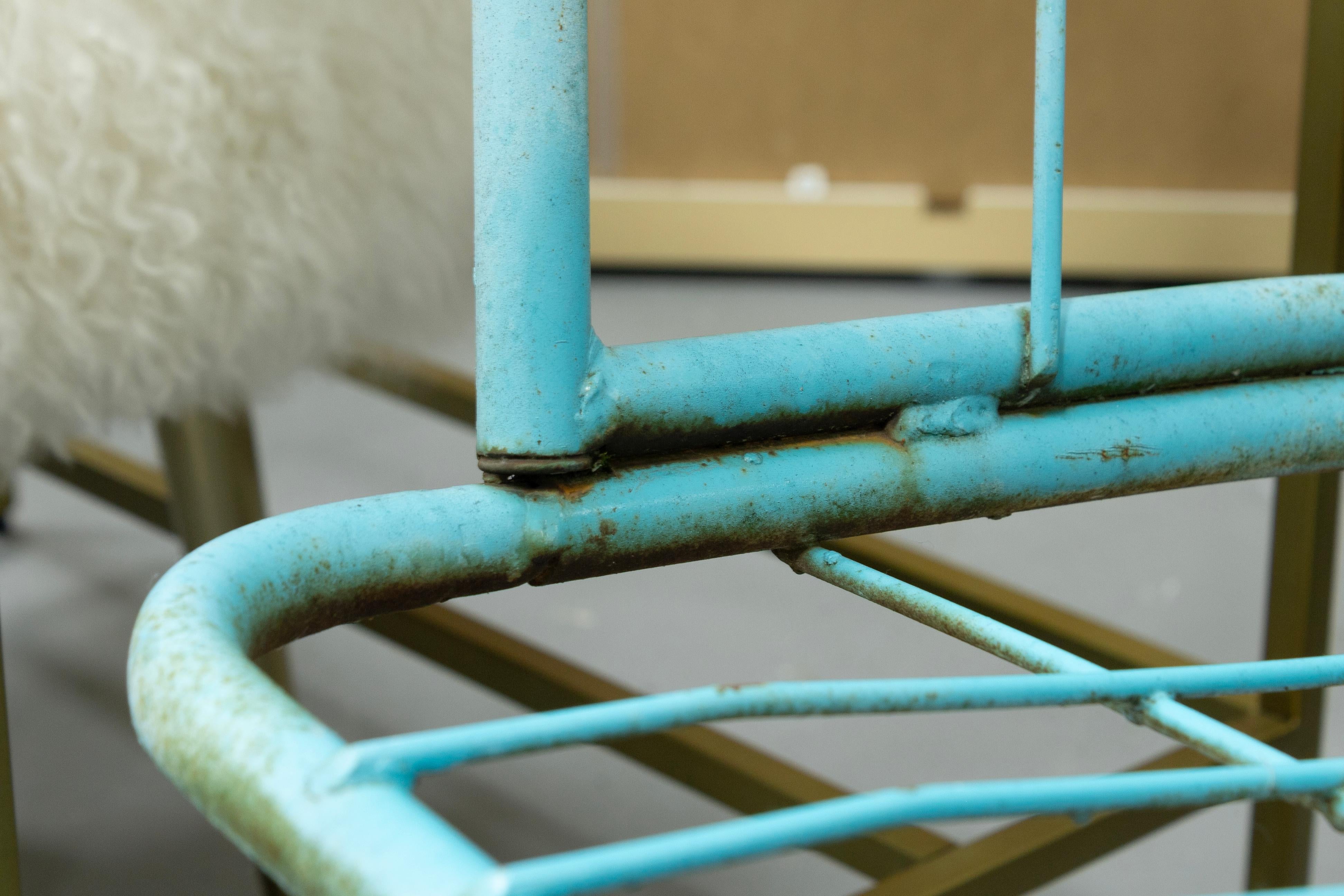 20th Century Vintage Mid Century Modern Turquoise Homecrest 3 Seater Atomic Glider Bench For Sale