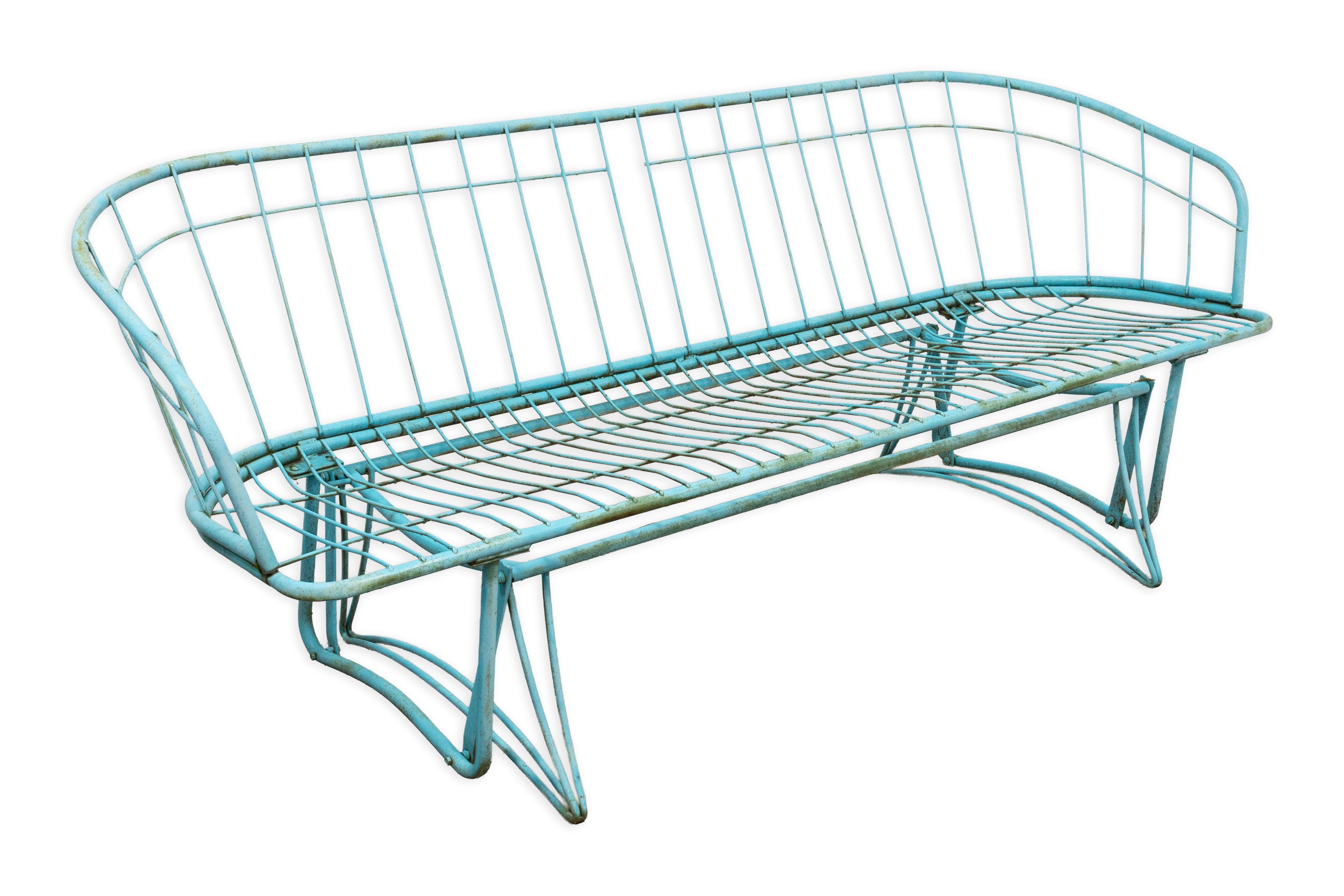 Metal Vintage Mid Century Modern Turquoise Homecrest 3 Seater Atomic Glider Bench For Sale