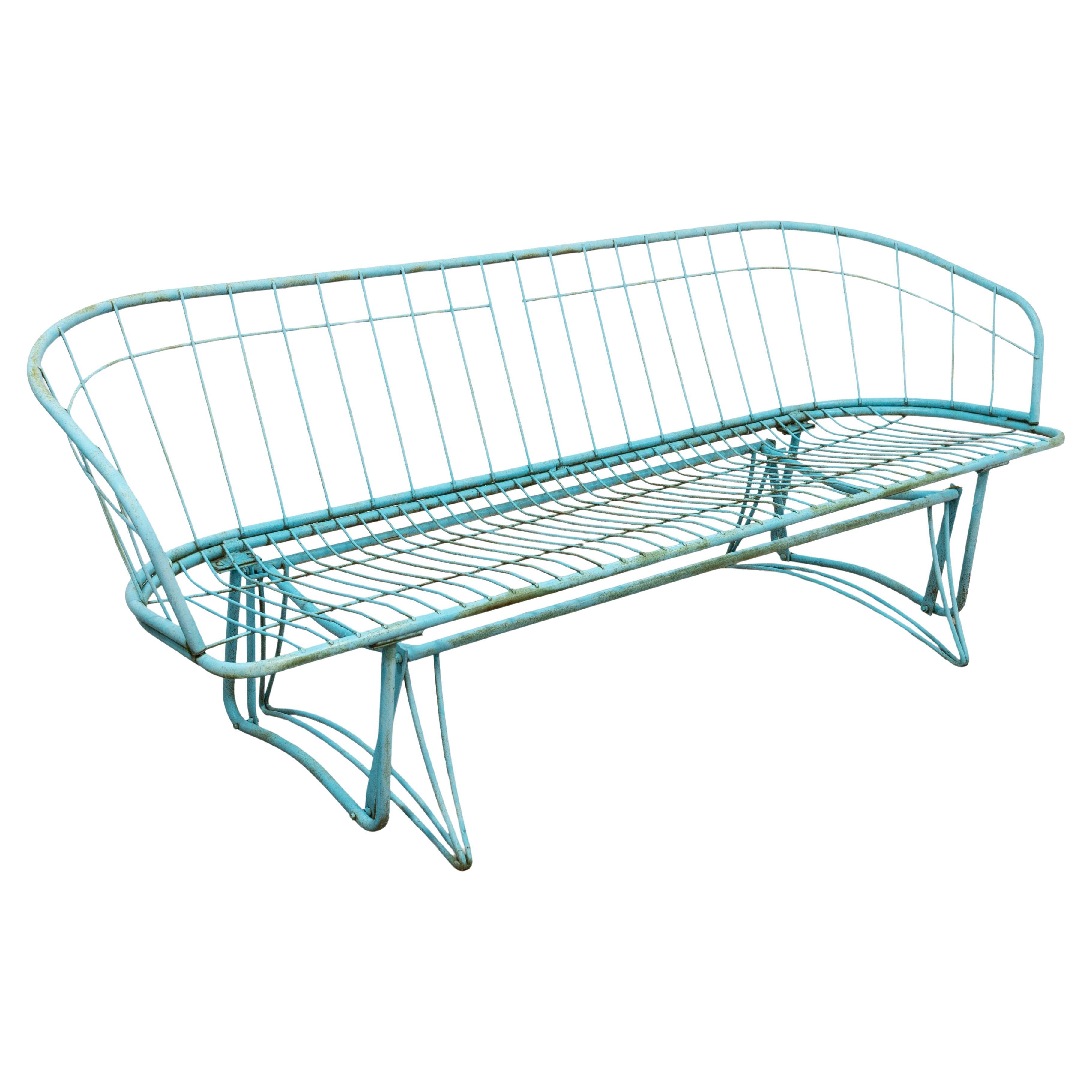 Vintage Mid Century Modern Turquoise Homecrest 3 Seater Atomic Glider Bench For Sale