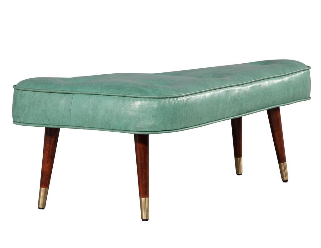 Vintage Mid-Century Modern Turquoise Triangular Shaped Ottoman Bench In Good Condition For Sale In North York, ON