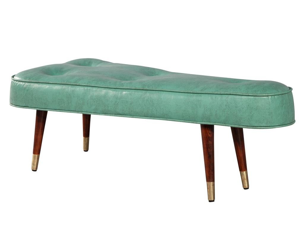 Late 20th Century Vintage Mid-Century Modern Turquoise Triangular Shaped Ottoman Bench For Sale