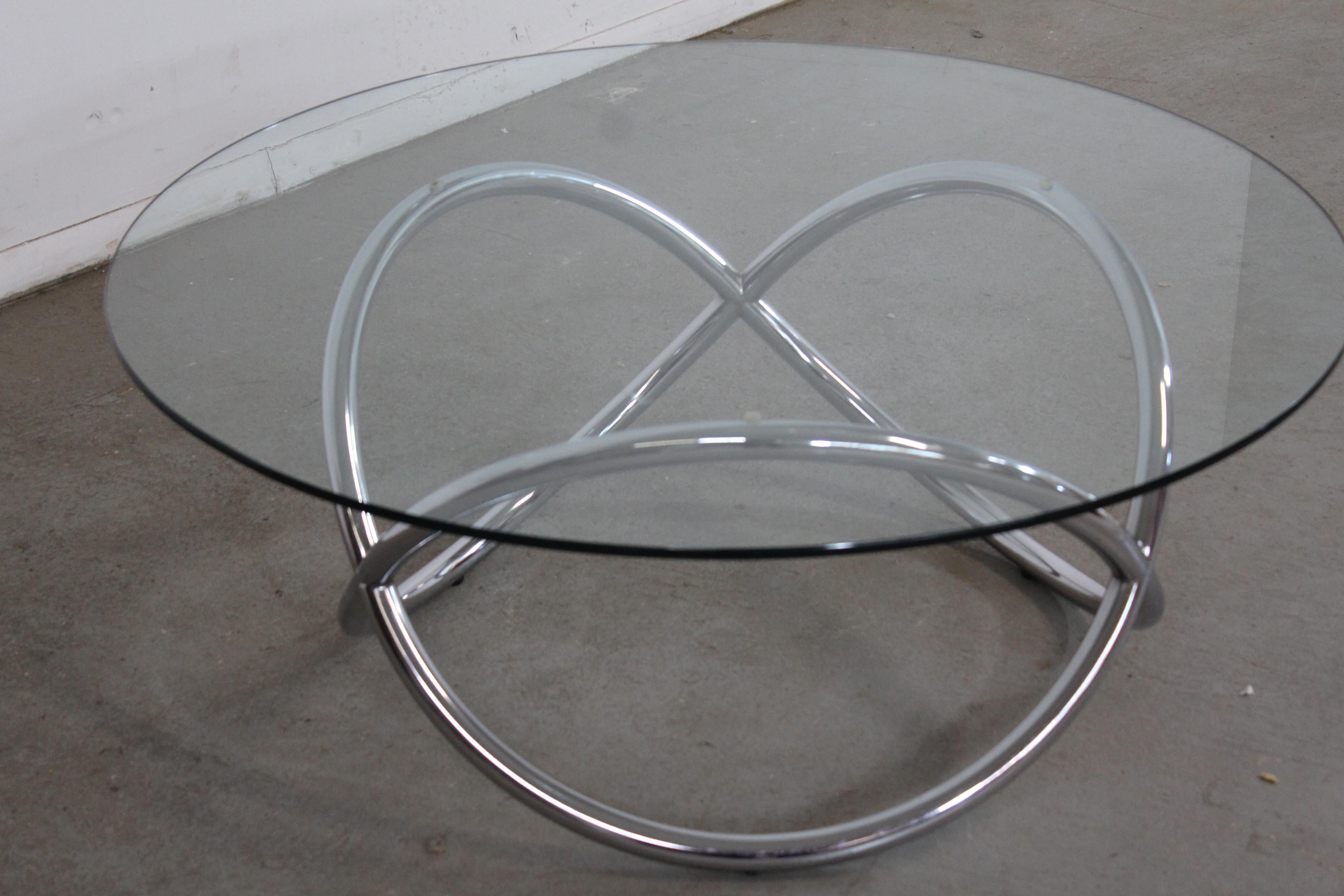 Vintage Mid Century Modern Twisted Chrome Pretzel Glass Coffee Table 5