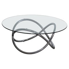 Vintage Mid Century Modern Twisted Chrome Pretzel Glass Coffee Table