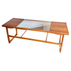 Vintage Mid Century Modern Two Tiered Glass and Teak Coffee Table