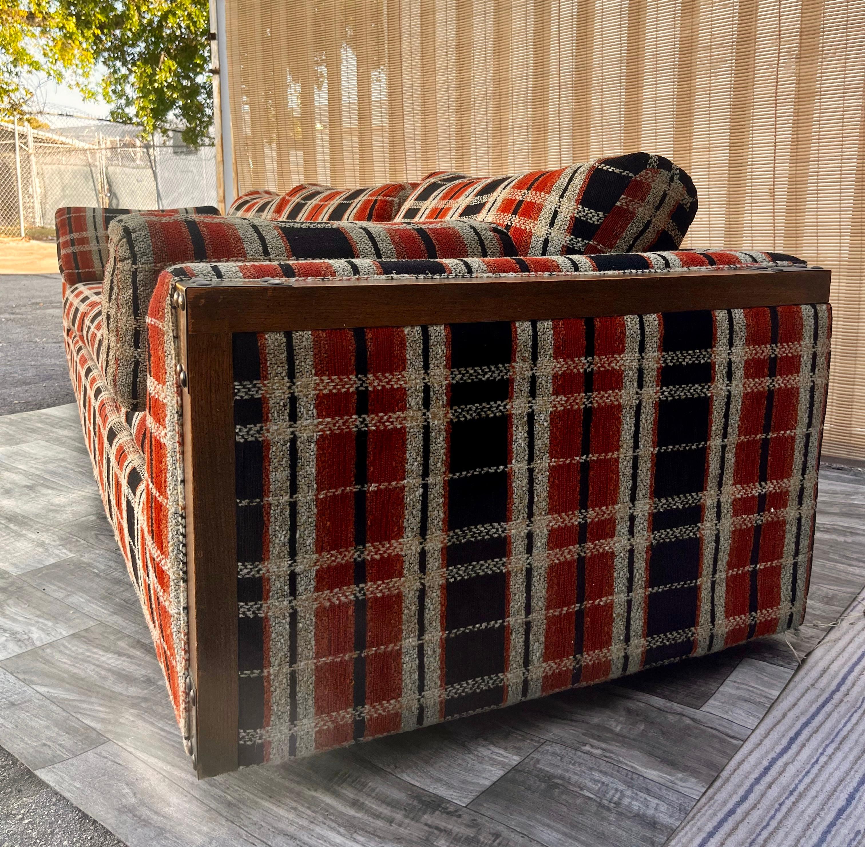 Vintage Mid-Century Modern Upholstered Sofa with Casters, circa 1970s 2