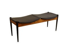 Vintage Mid-Century Modern Vinyl and Walnut Washington Wood 2 Seat Bench