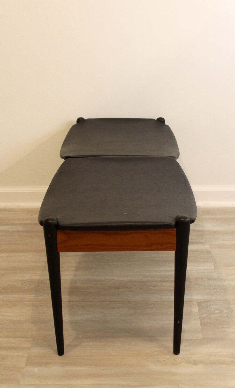 Vintage Mid-Century Modern Vinyl and Walnut Washington Wood 2 Seat Bench 1