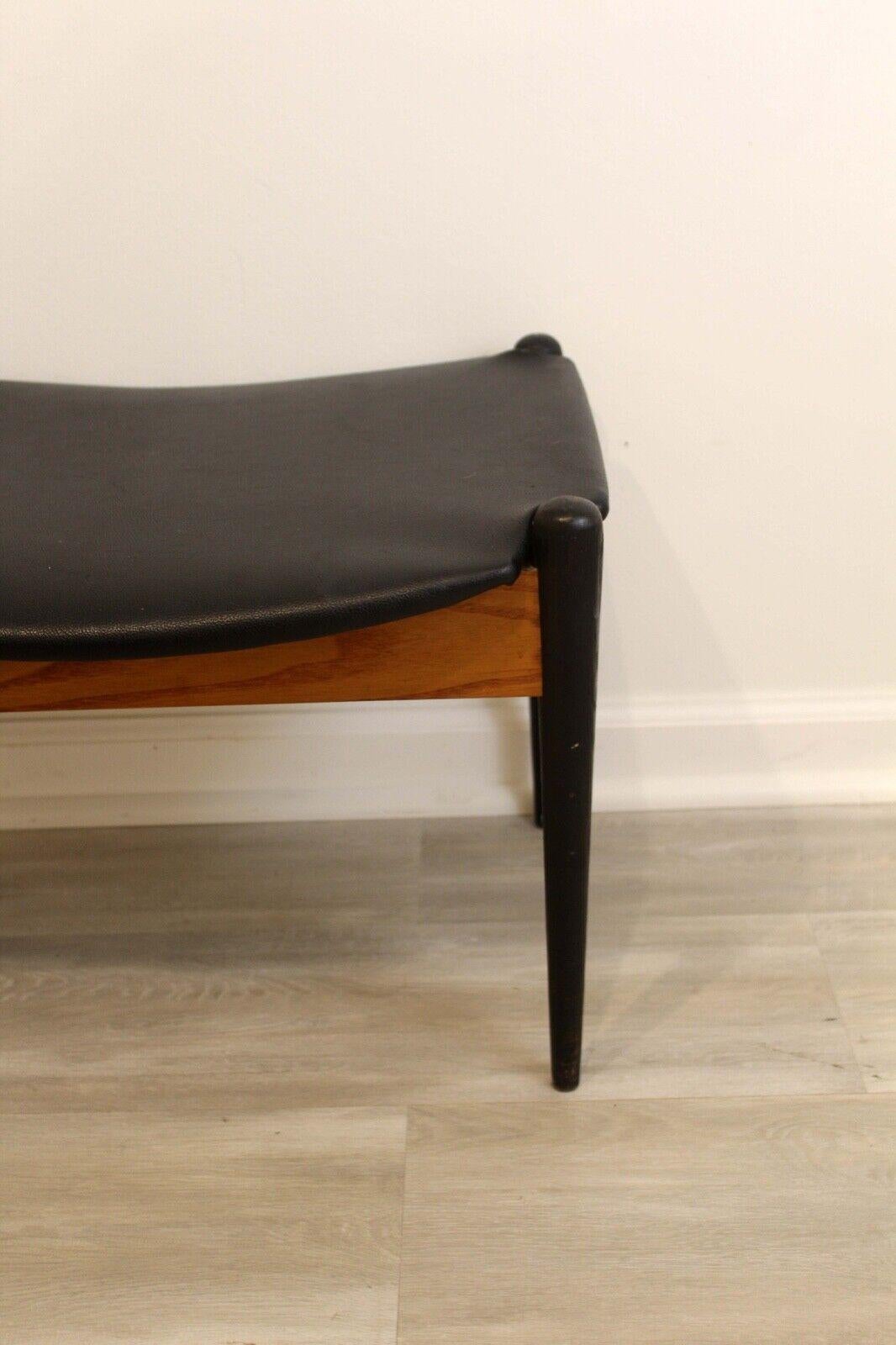 Vintage Mid-Century Modern Vinyl and Walnut Washington Wood 2 Seat Bench 4