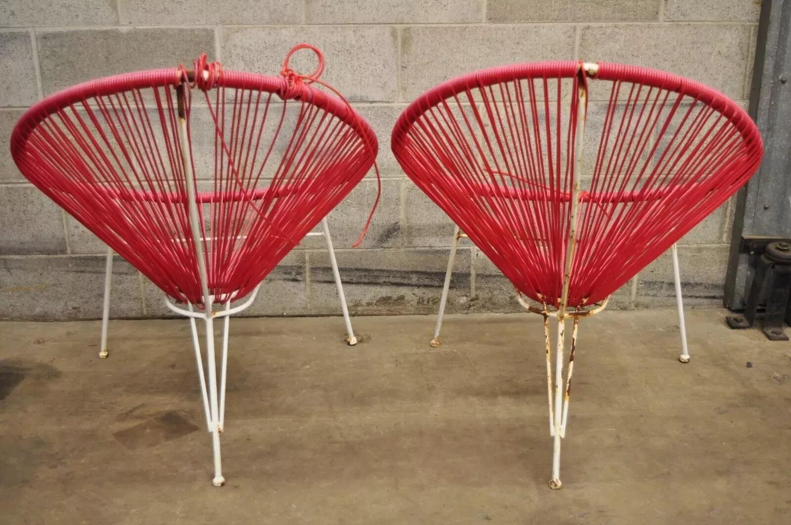 Vintage Mid Century Modern Vinyl Rope Hoop Wrought Iron Acapulco Chairs - a Pair For Sale 4