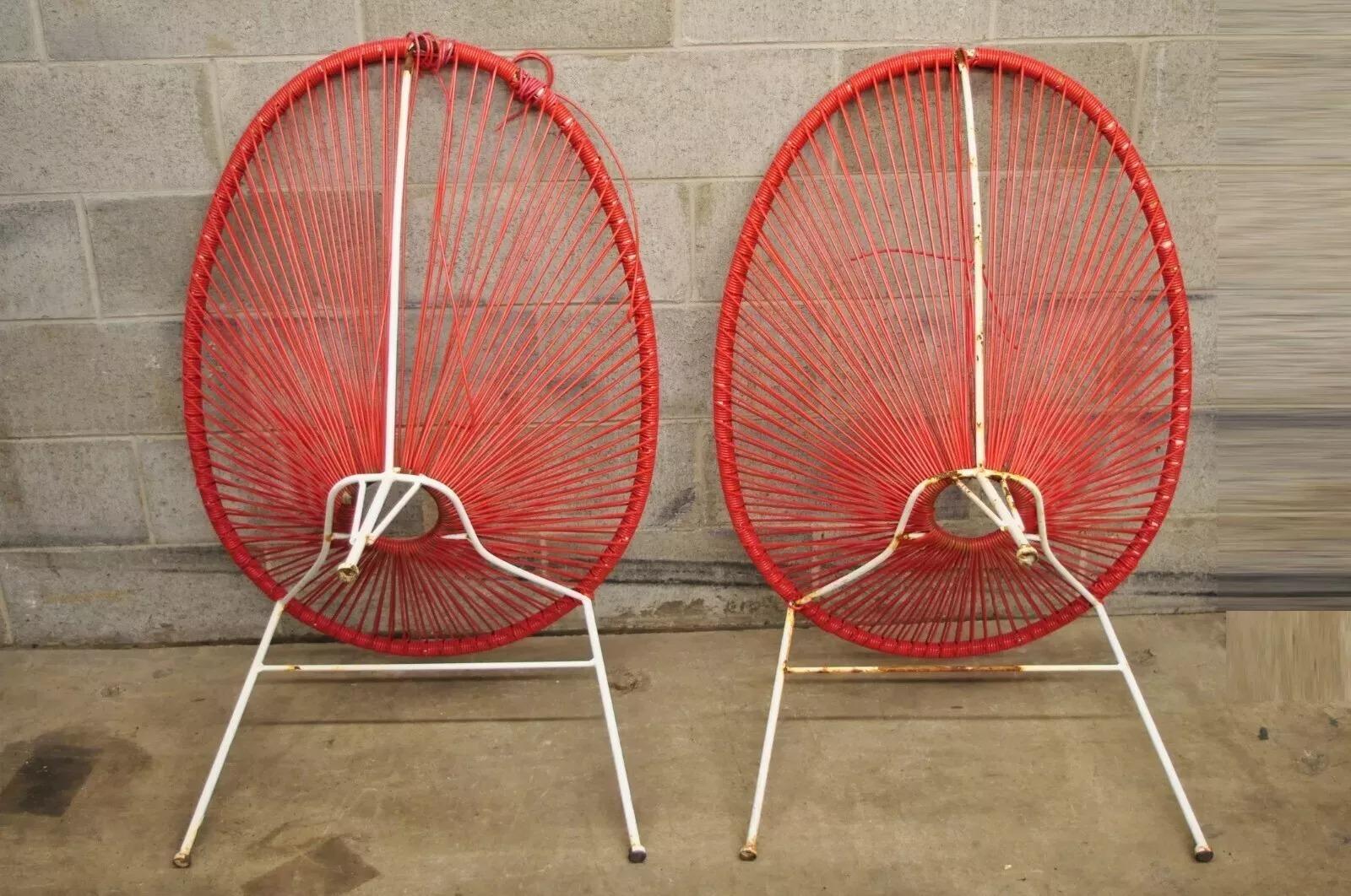 Vintage Mid Century Modern Vinyl Rope Hoop Wrought Iron Acapulco Chairs - a Pair For Sale 5