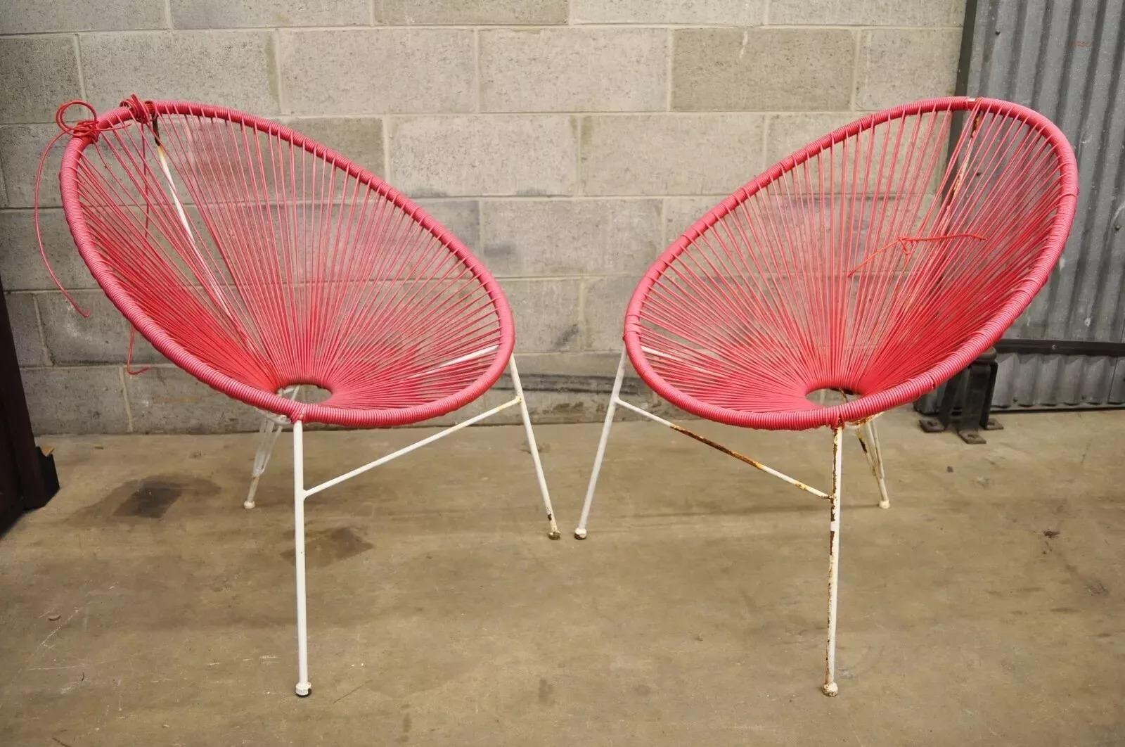 Vintage Mid Century Modern Vinyl Rope Hoop Wrought Iron Acapulco Chairs - a Pair For Sale 6
