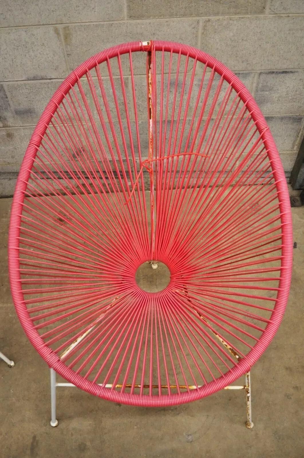 Unknown Vintage Mid Century Modern Vinyl Rope Hoop Wrought Iron Acapulco Chairs - a Pair For Sale