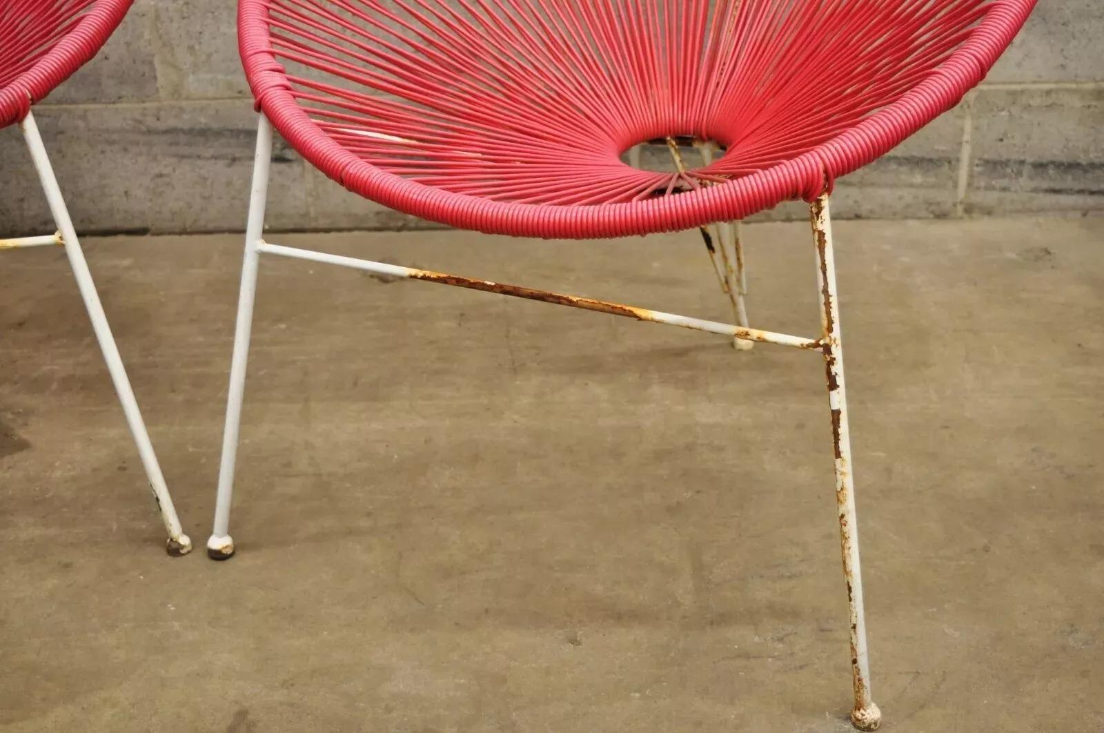 Vintage Mid Century Modern Vinyl Rope Hoop Wrought Iron Acapulco Chairs - a Pair For Sale 2