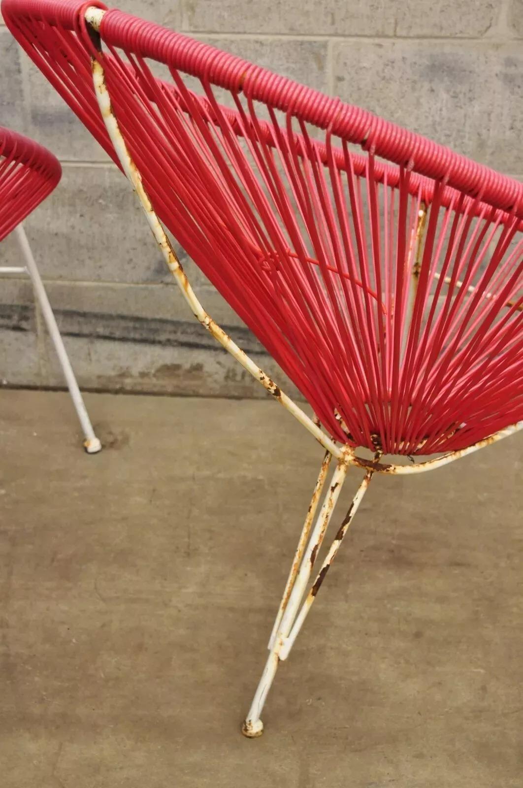 Vintage Mid Century Modern Vinyl Rope Hoop Wrought Iron Acapulco Chairs - a Pair For Sale 3