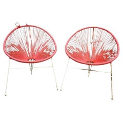 Vintage Mid Century Modern Vinyl Rope Hoop Wrought Iron Acapulco Chairs - a Pair