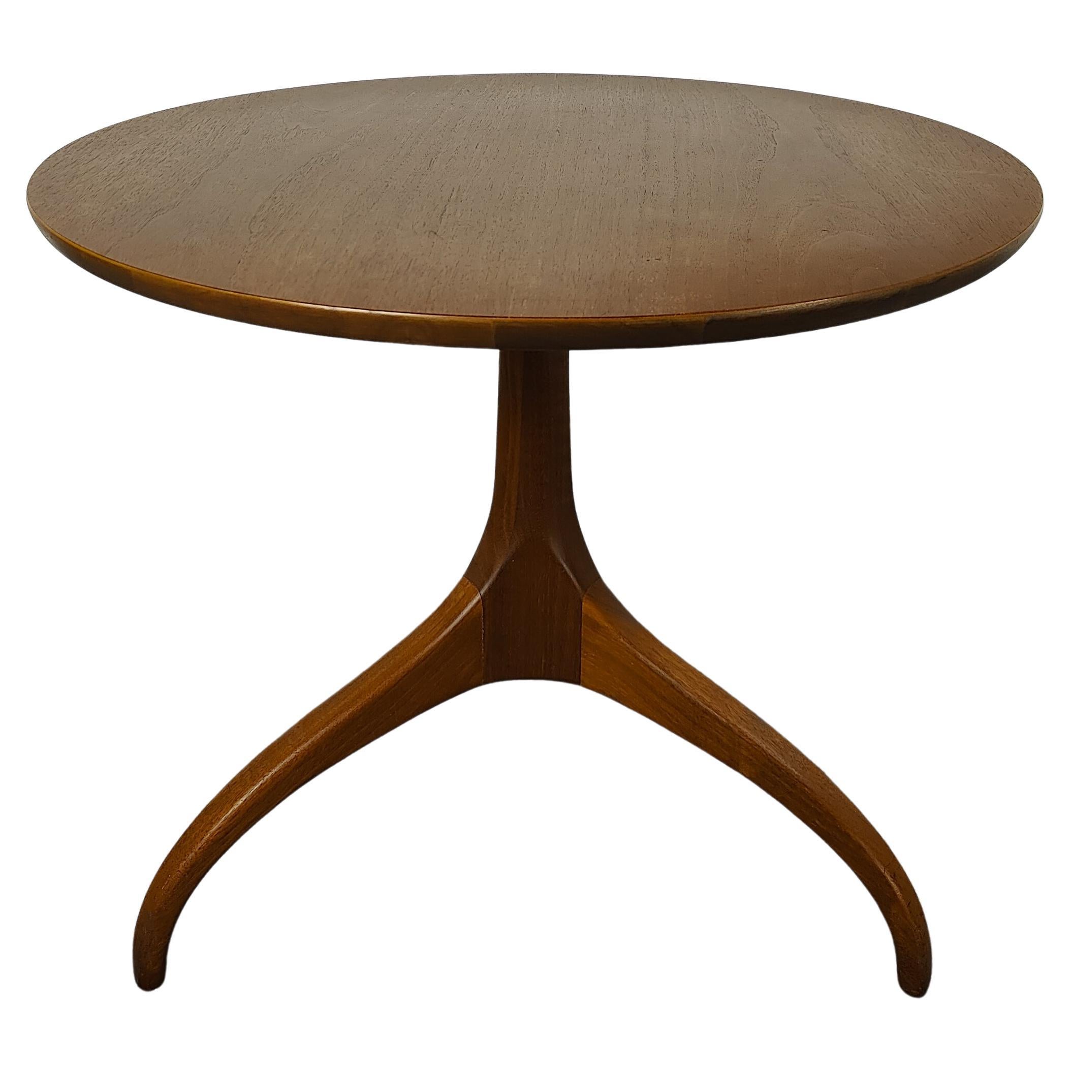 Vintage Mid-Century Modern Walknut Round Side Table on Tripod Base by Henredon