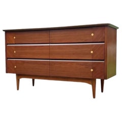 Vintage Mid Century Modern Walnut 6 Drawer Dresser Dovetail Drawers