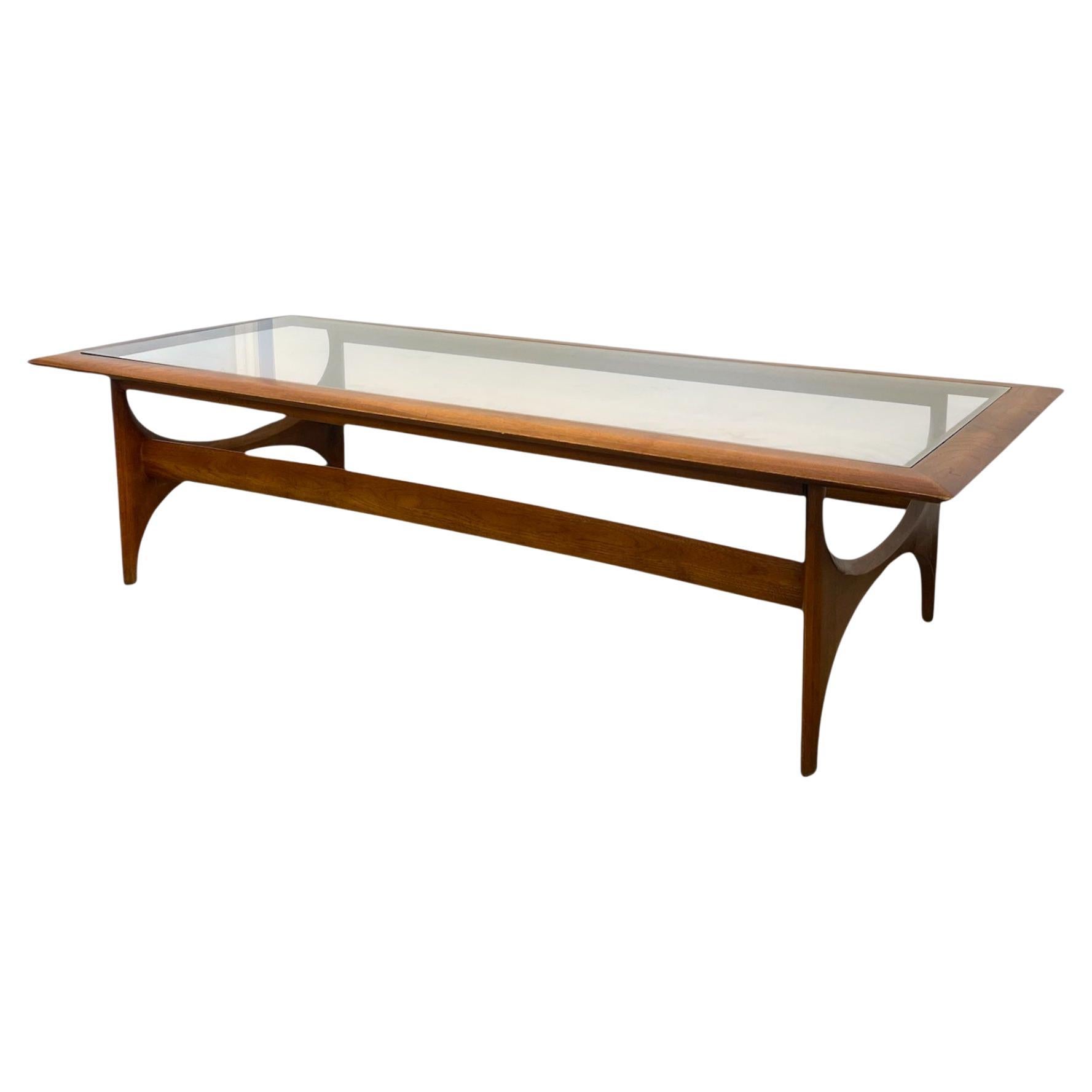 Vintage Mid Century Modern Walnut and Glass Coffee Table by Lane Furniture For Sale