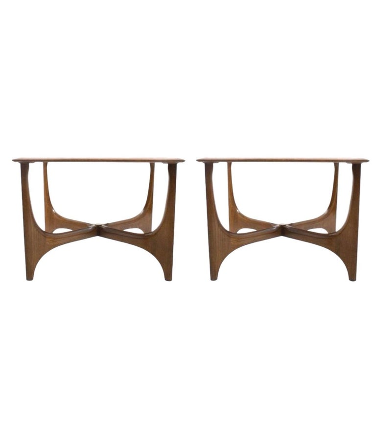 Vintage MidCentury Modern Walnut and Glass End Tables by Lane, Set of 2 For Sale at 1stDibs
