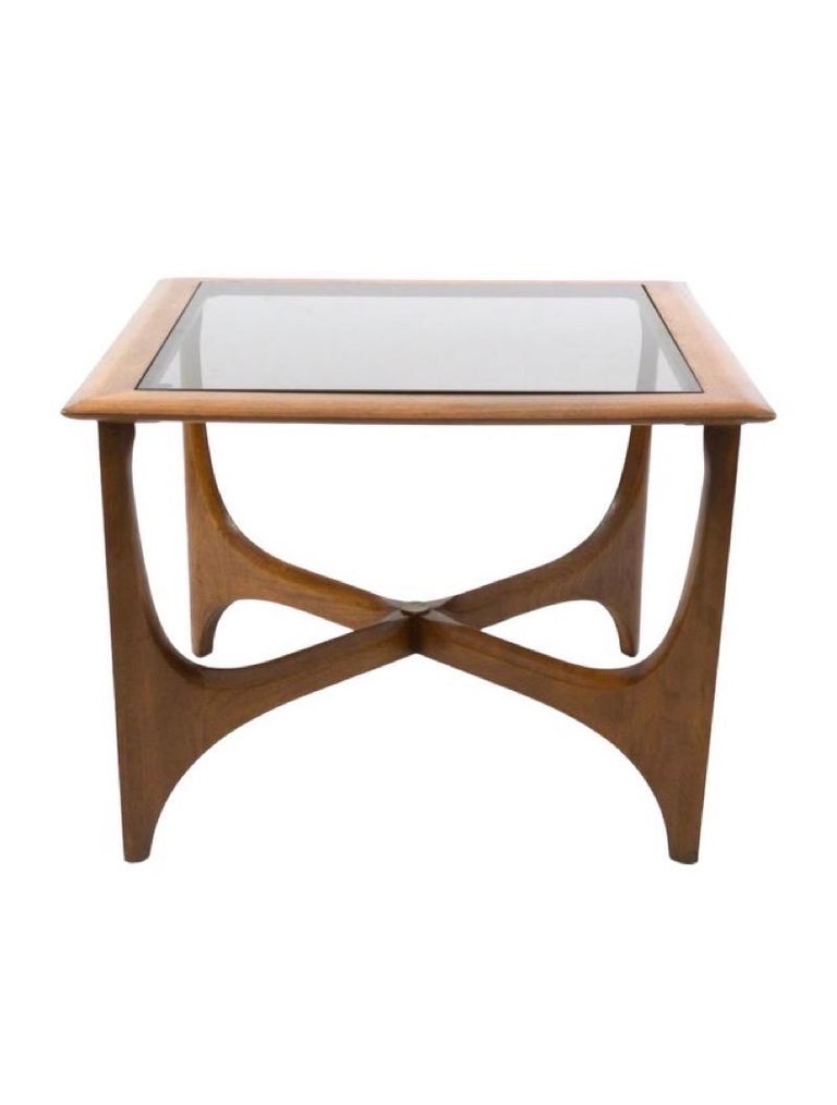 Vintage MidCentury Modern Walnut and Glass End Tables by Lane, Set of 2 For Sale at 1stDibs
