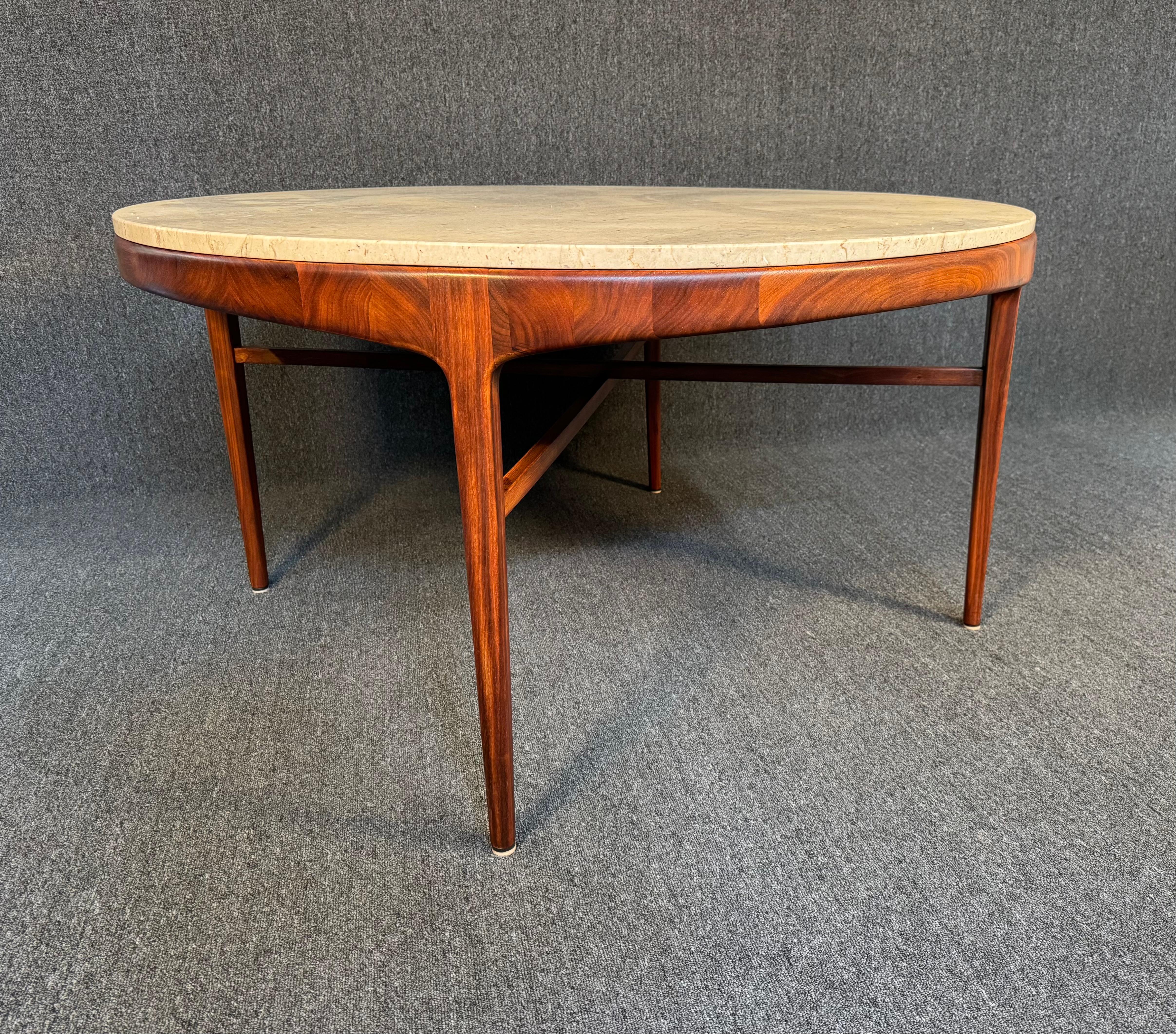 American Vintage Mid Century Modern Walnut and Marble Game Table by Lane For Sale