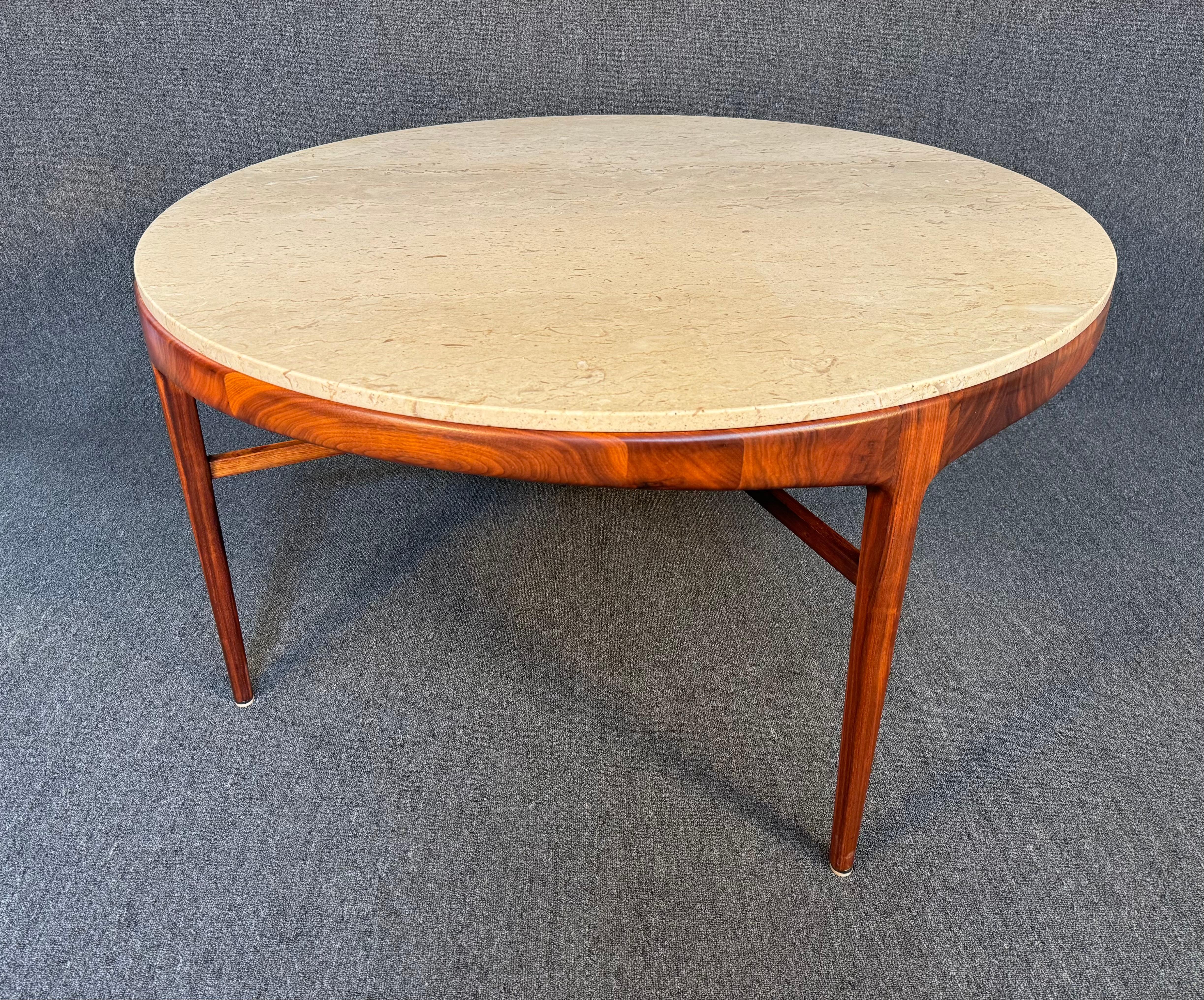 Vintage Mid Century Modern Walnut and Marble Game Table by Lane In Good Condition For Sale In San Marcos, CA