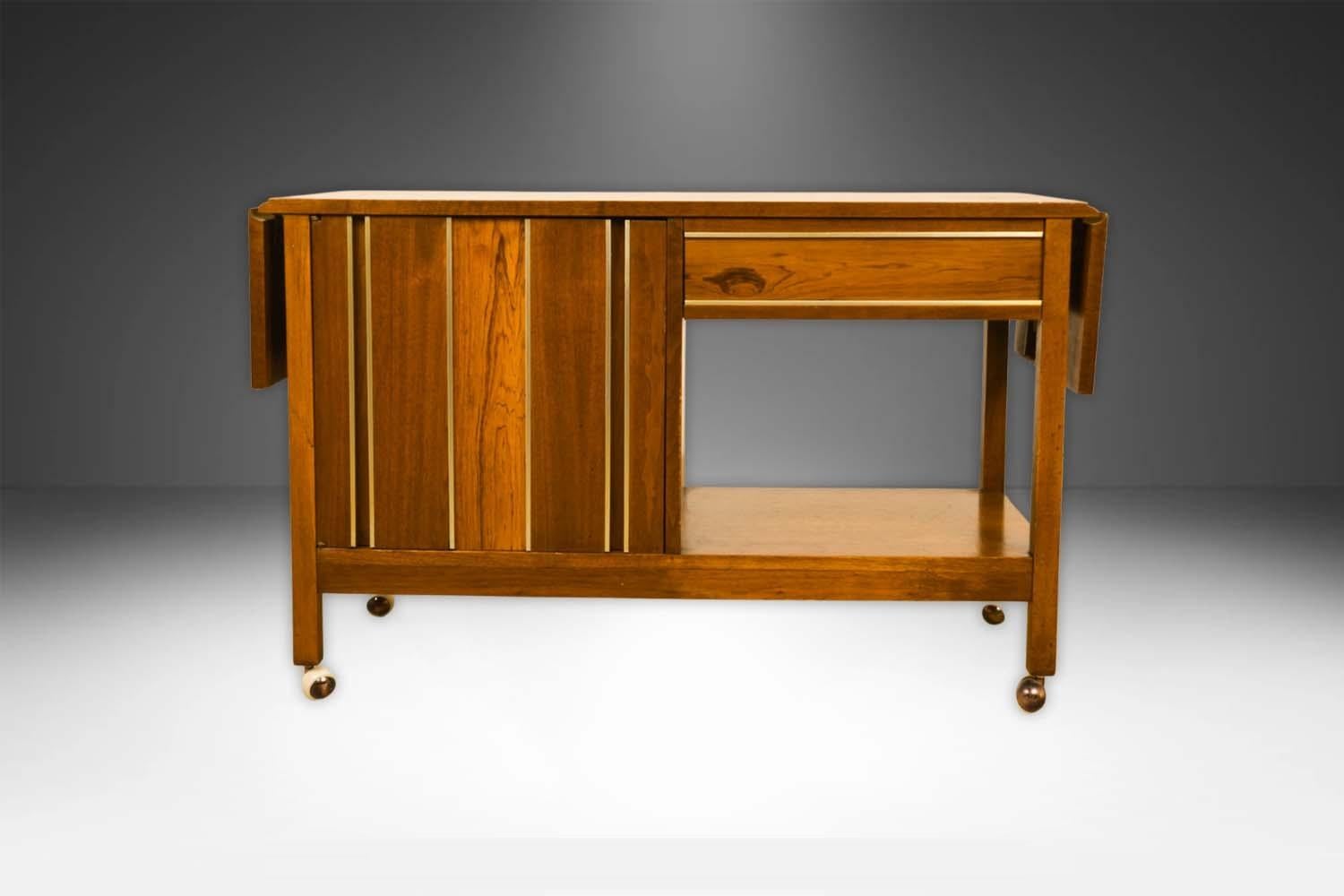 Mid-Century Modern Vintage Mid Century Modern Walnut Bar Serving Cart For Sale
