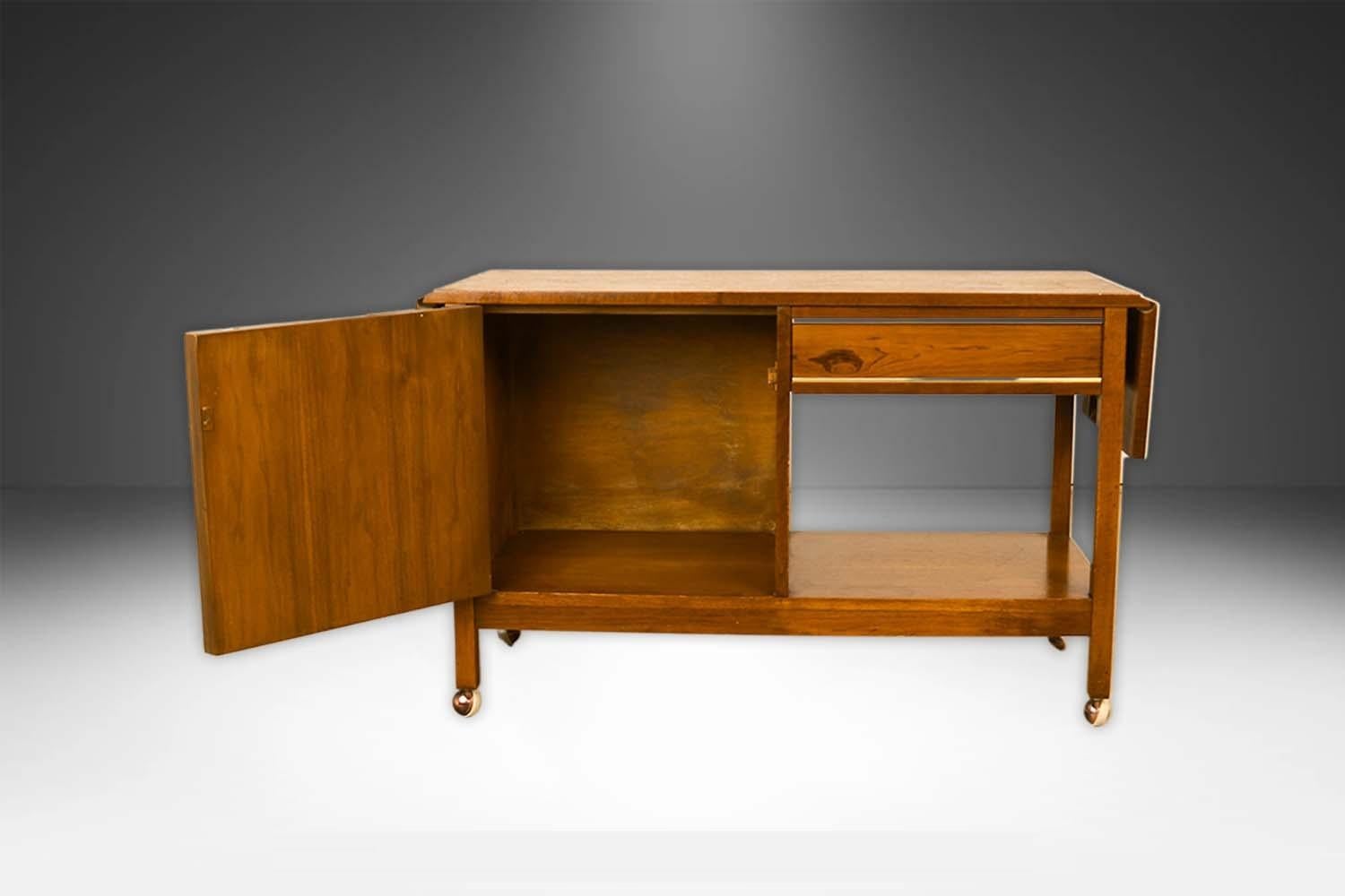 Mid-20th Century Vintage Mid Century Modern Walnut Bar Serving Cart For Sale