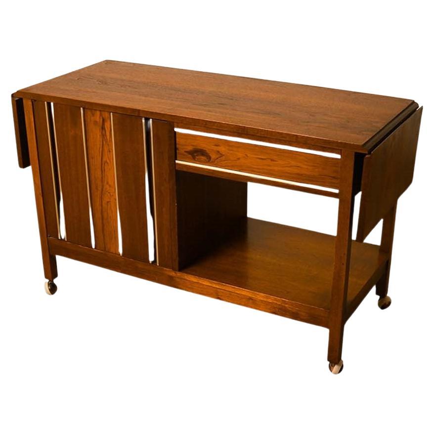 Vintage Mid Century Modern Walnut Bar Serving Cart For Sale